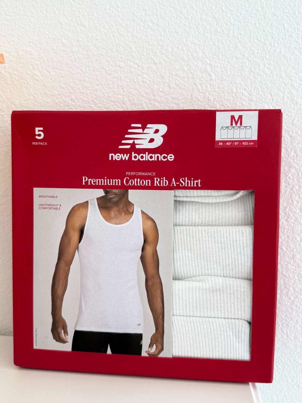 New Balance Men’s Premium Cotton Rib A-Shirts 5 Pack White M